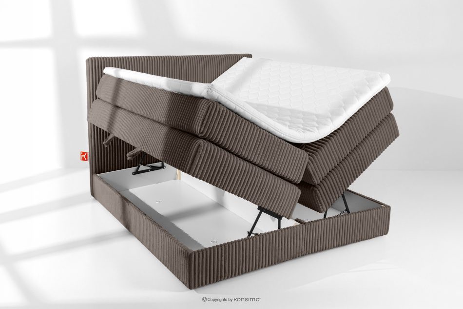 STRIX PRO Boxspringbett hart 140 cm Doppelmatratze + Visco-Topper Cordstoff braun braun - Foto 7