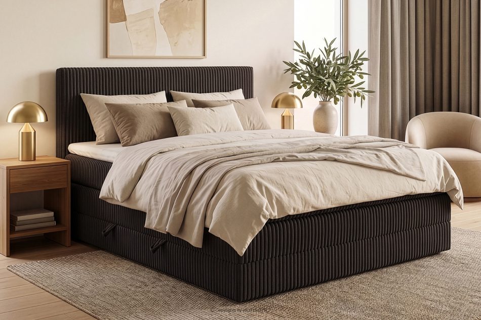 STRIX PRO Boxspringbett hart 140 cm Doppelmatratze + Visco-Topper Cordstoff dunkelbraun dunkelbraun - Foto 16