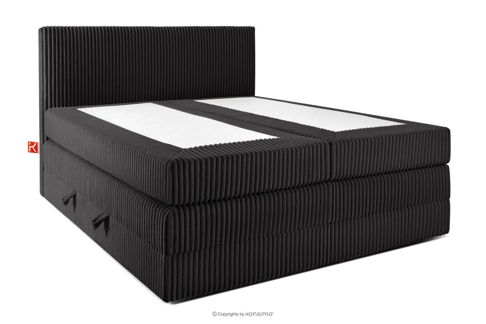 STRIX PRO Boxspringbett mittelhart 160 cm Doppelmatratze + HR-Topper Cordstoff schwarz schwarz - Foto 2