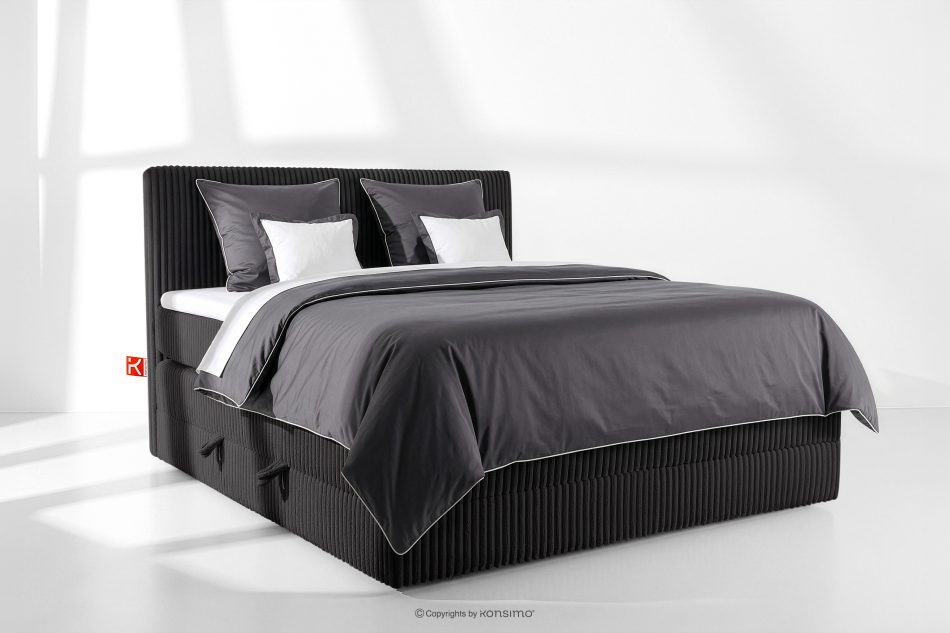 STRIX PRO Boxspringbett mittelhart 160 cm Doppelmatratze + HR-Topper Cordstoff schwarz schwarz - Foto 1