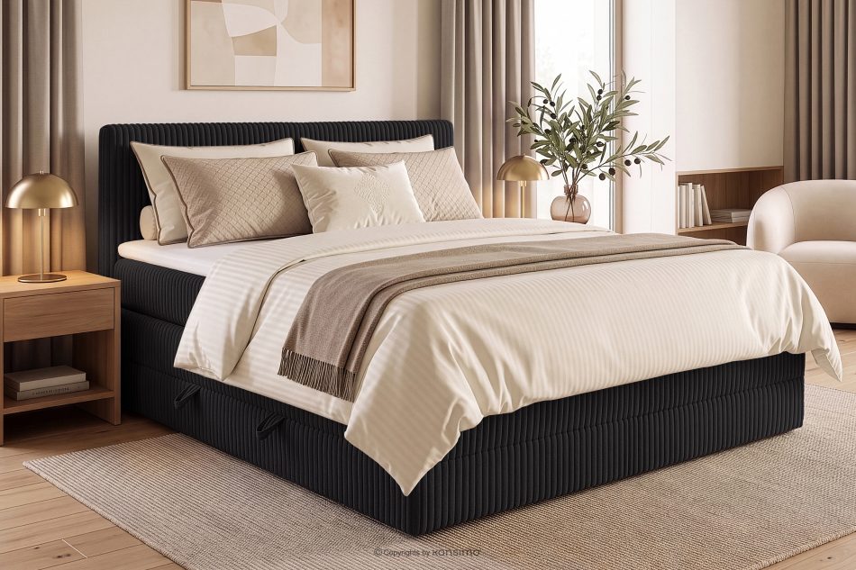 STRIX PRO Boxspringbett mittelhart 160 cm Doppelmatratze + HR-Topper Cordstoff schwarz schwarz - Foto 16