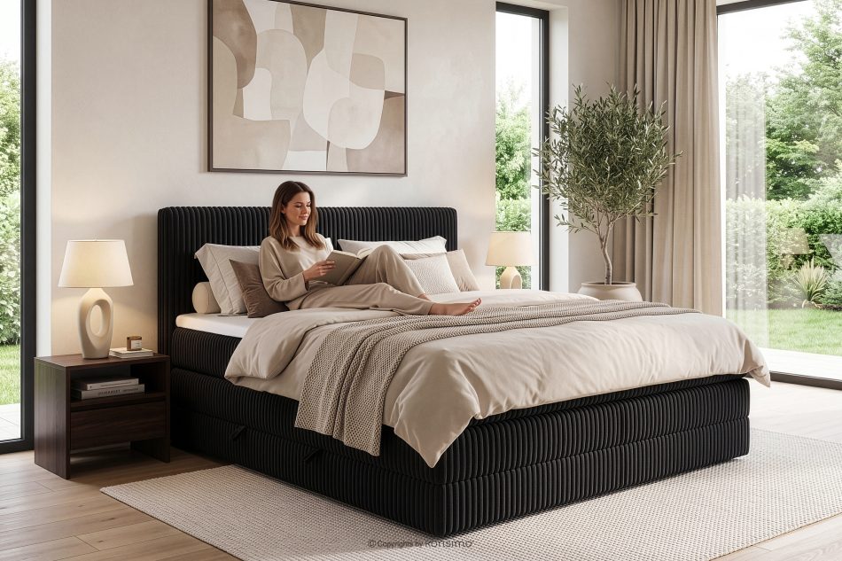 STRIX PRO Boxspringbett mittelhart 160 cm Doppelmatratze + HR-Topper Cordstoff schwarz schwarz - Foto 17