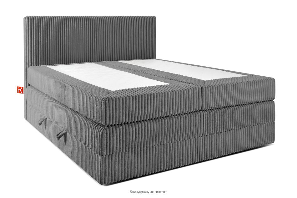 STRIX PRO Boxspringbett mittelhart 160 cm Doppelmatratze + HR-Topper Cordstoff in Grau grau - Foto 2