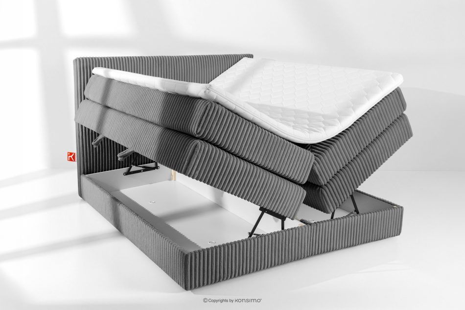 STRIX PRO Boxspringbett mittelhart 160 cm Doppelmatratze + HR-Topper Cordstoff in Grau grau - Foto 7