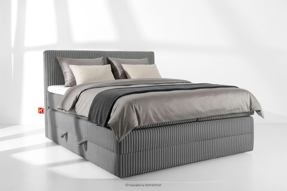 STRIX PRO Boxspringbett mittelhart 160 cm Doppelmatratze + HR-Topper Cordstoff in Grau grau - Foto 1