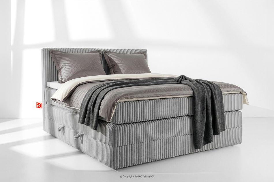 STRIX PRO Boxspringbett mittelhart 160 cm Doppelmatratze + HR-Topper Cordstoff in Hellgrau hellgrau - Foto 1
