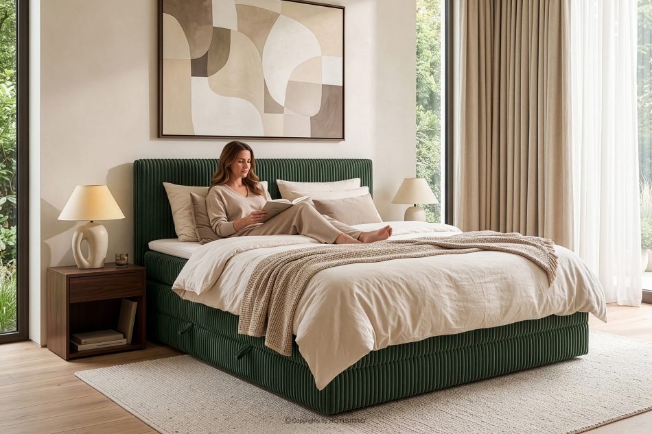 STRIX PRO Boxspringbett mittelhart 160 cm Doppelmatratze + HR-Topper Cordstoff in Dunkelgrün dunkelgrün - Foto 17