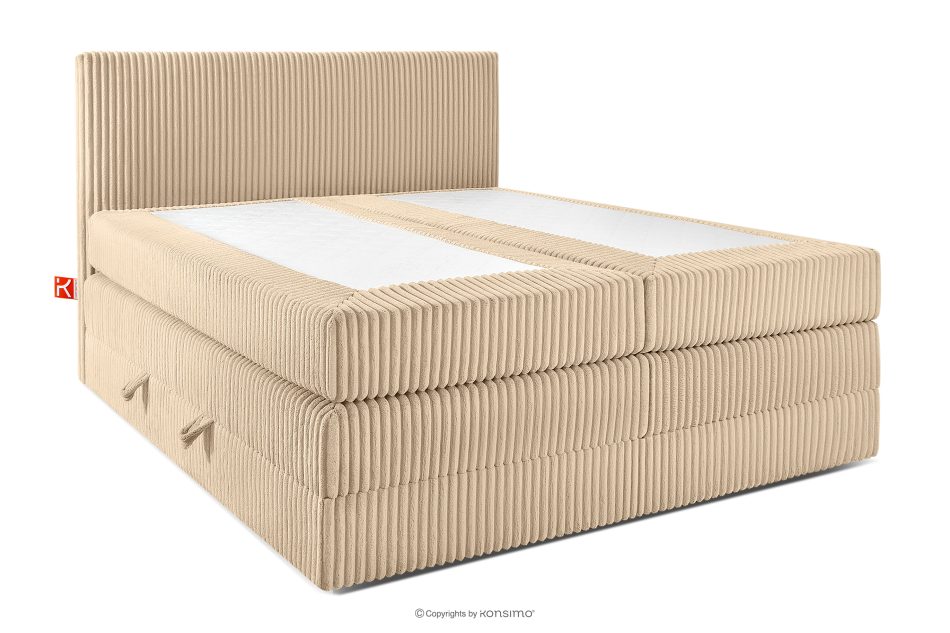 STRIX PRO Boxspringbett mittelhart 160 cm Doppelmatratze + HR-Topper Cordstoff sandfarben sandfarben - Foto 2