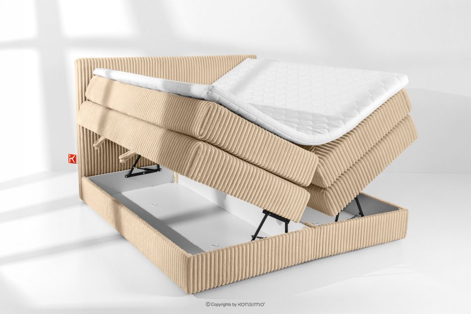 STRIX PRO Boxspringbett mittelhart 160 cm Doppelmatratze + HR-Topper Cordstoff sandfarben sandfarben - Foto 7