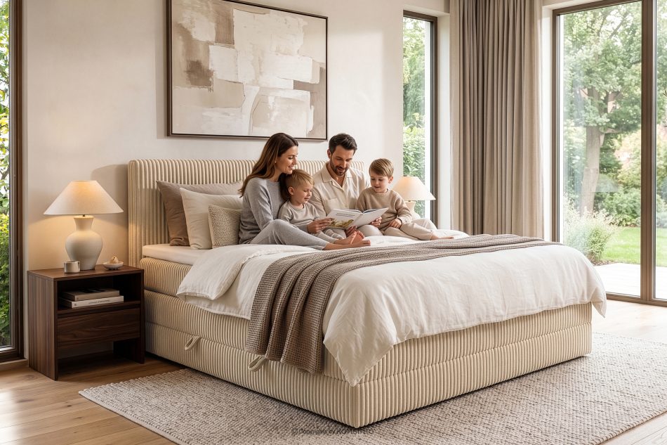 STRIX PRO Boxspringbett mittelhart 160 cm Doppelmatratze + HR-Topper Cordstoff sandfarben sandfarben - Foto 17