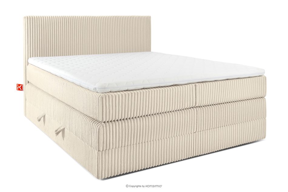 STRIX PRO Boxspringbett mittelhart 160 cm Doppelmatratze + HR-Topper Cordstoff beige beige - Foto 0