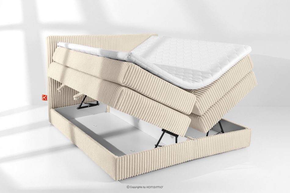 STRIX PRO Boxspringbett mittelhart 160 cm Doppelmatratze + HR-Topper Cordstoff beige beige - Foto 7