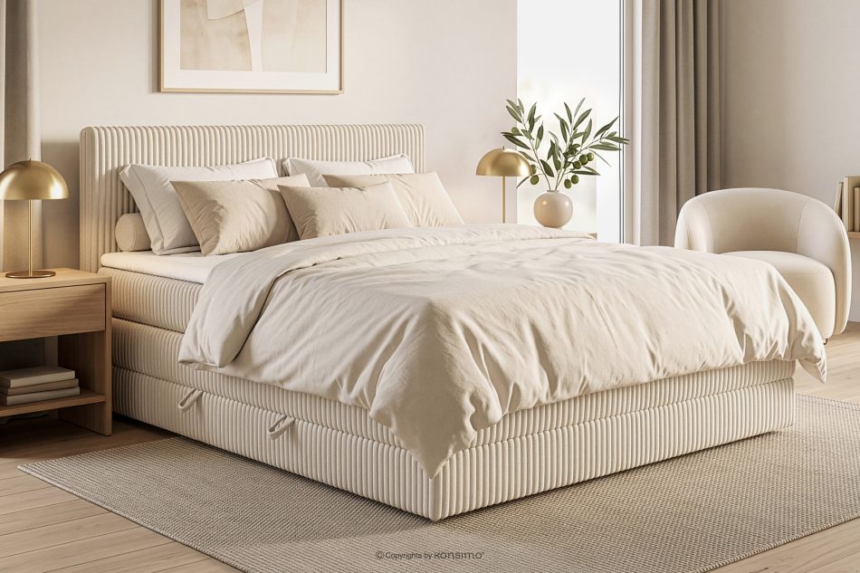 STRIX PRO Boxspringbett mittelhart 160 cm Doppelmatratze + Visco-Topper Cordstoff beige beige - Foto 16