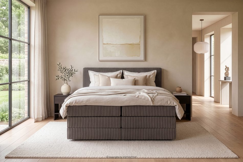 STRIX PRO Boxspringbett mittelhart 160 cm Doppelmatratze + Visco-Topper Cordstoff braun braun - Foto 18