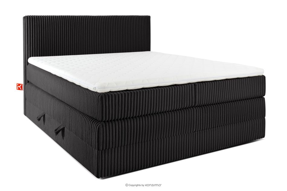STRIX PRO Boxspringbett hart 160 cm Doppelmatratze + HR-Topper Cordstoff schwarz schwarz - Foto 0