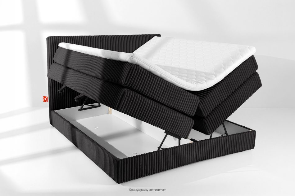 STRIX PRO Boxspringbett hart 160 cm Doppelmatratze + HR-Topper Cordstoff schwarz schwarz - Foto 7