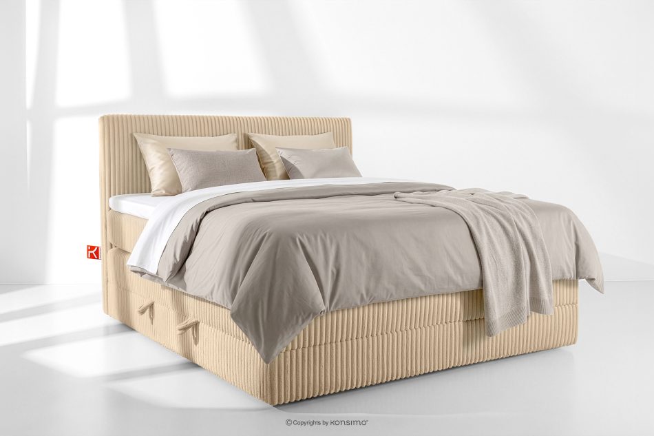 STRIX PRO Boxspringbett hart 160 cm Doppelmatratze + HR-Topper Cordstoff in Sand sandfarben - Foto 1