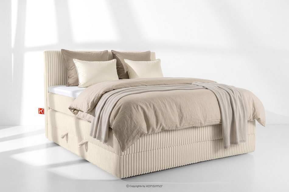 STRIX PRO Boxspringbett hart 160 cm Doppelmatratze + HR-Topper Cordstoff beige beige - Foto 1