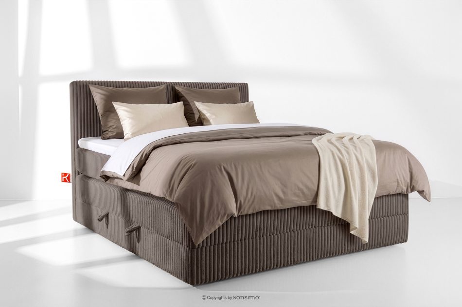 STRIX PRO Boxspringbett hart 160 cm Doppelmatratze + HR-Topper Cordstoff in Braun braun - Foto 1