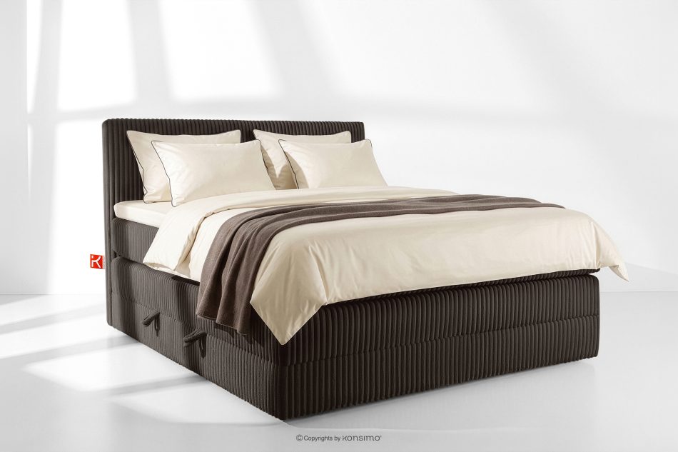 STRIX PRO Boxspringbett hart 160 cm Doppelmatratze + HR-Topper Cordstoff dunkelbraun dunkelbraun - Foto 1