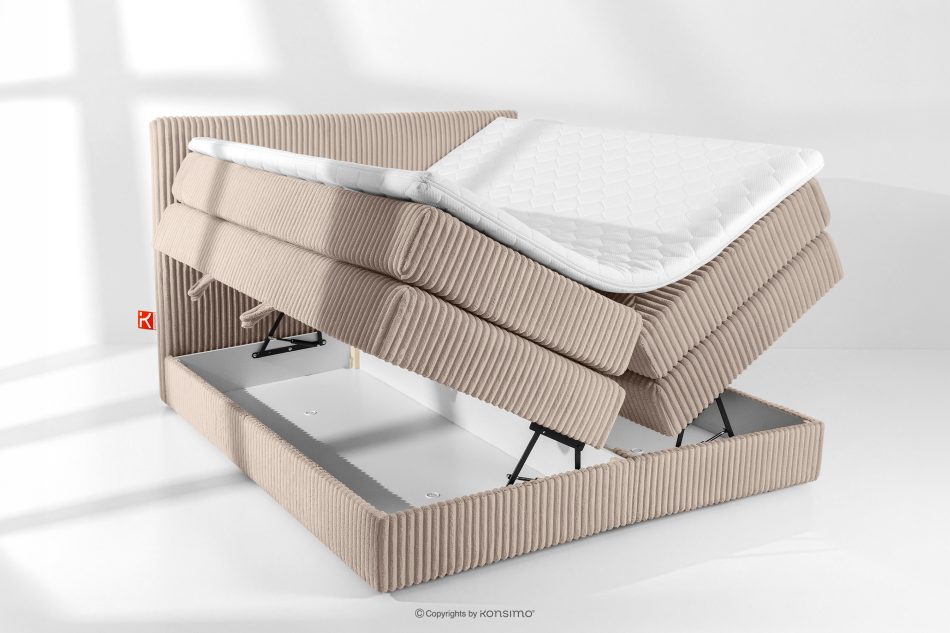STRIX PRO Boxspringbett hart 160 cm Doppelmatratze + HR-Topper Cordstoff in Taupe taupe - Foto 7