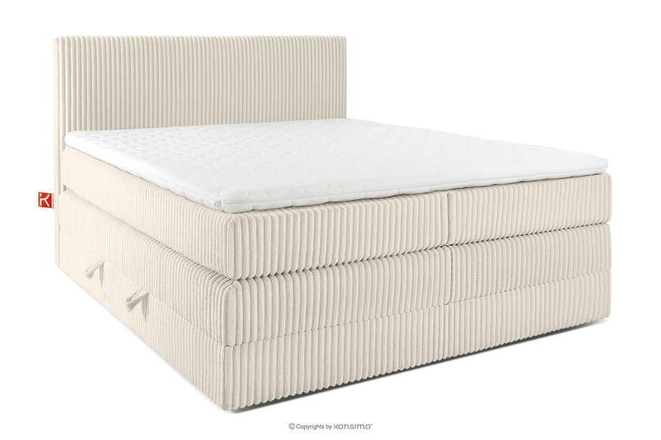 STRIX PRO Boxspringbett hart 160 cm Doppelmatratze + Visco-Topper Cordstoff weiß/ecru weiß/ecru - Foto 0