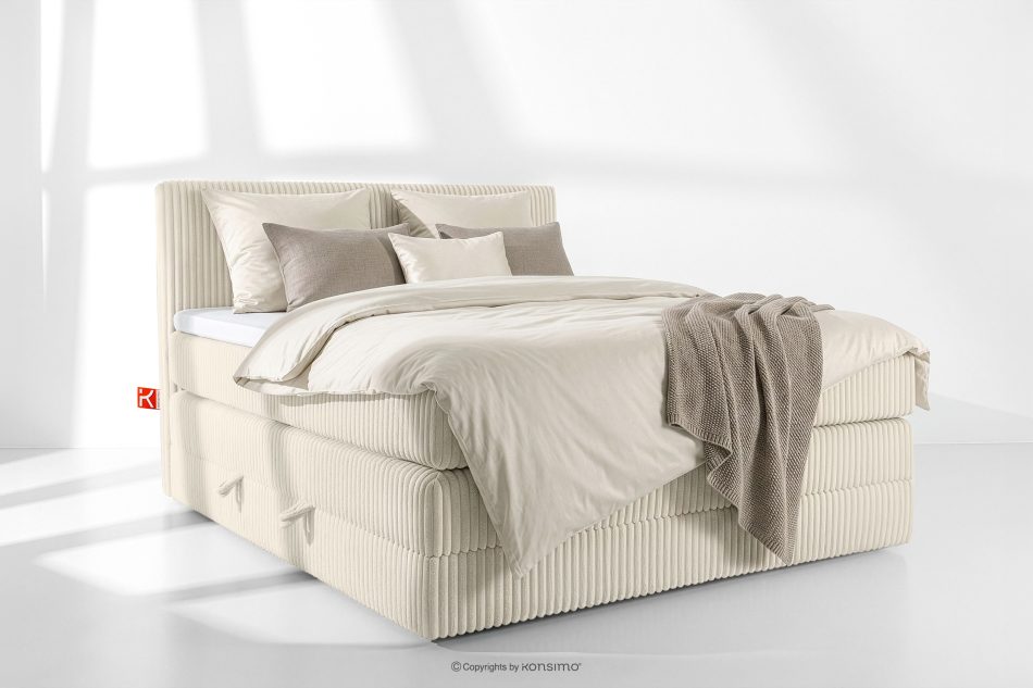 STRIX PRO Boxspringbett hart 160 cm Doppelmatratze + Visco-Topper Cordstoff weiß/ecru weiß/ecru - Foto 1
