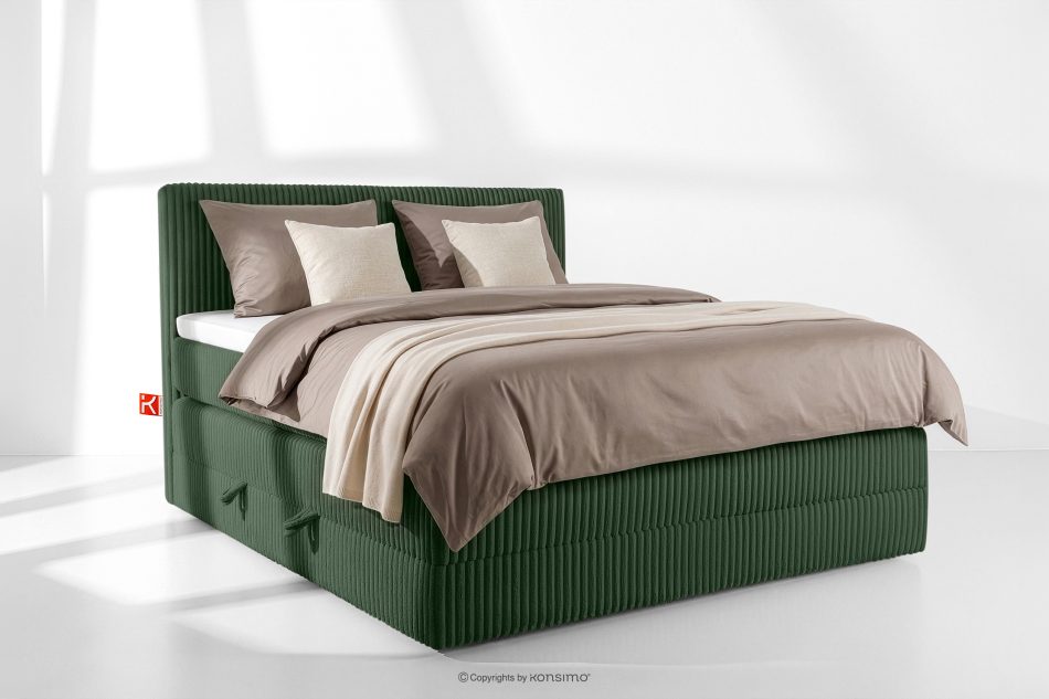STRIX PRO Boxspringbett hart 160 cm Doppelmatratze + Visco-Topper Cordstoff dunkelgrün dunkelgrün - Foto 1