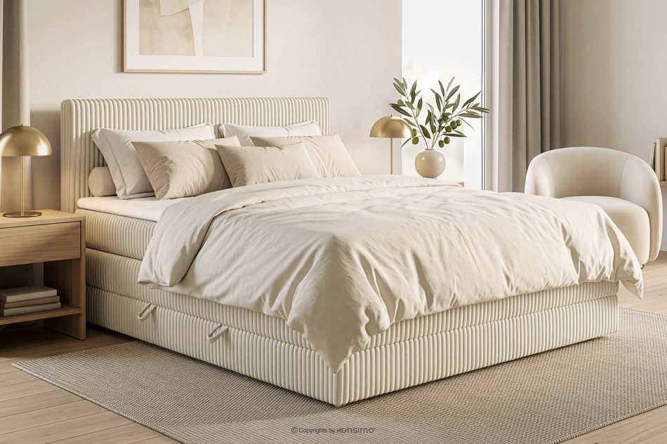 STRIX PRO Boxspringbett mittelhart 180 cm Doppelmatratze + HR-Topper Cordstoff weiß/ecru weiß/ecru - Foto 16