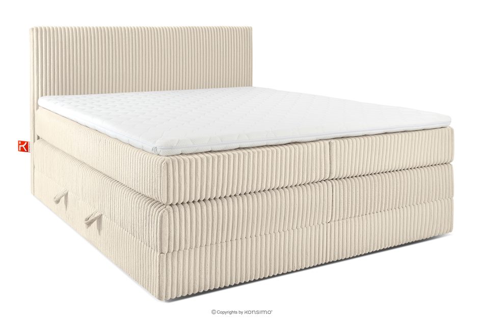 STRIX PRO Boxspringbett mittelhart 180 cm Doppelmatratze + HR-Topper Cordstoff beige beige - Foto 0