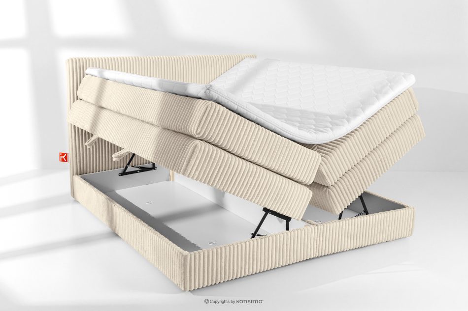 STRIX PRO Boxspringbett mittelhart 180 cm Doppelmatratze + HR-Topper Cordstoff beige beige - Foto 7