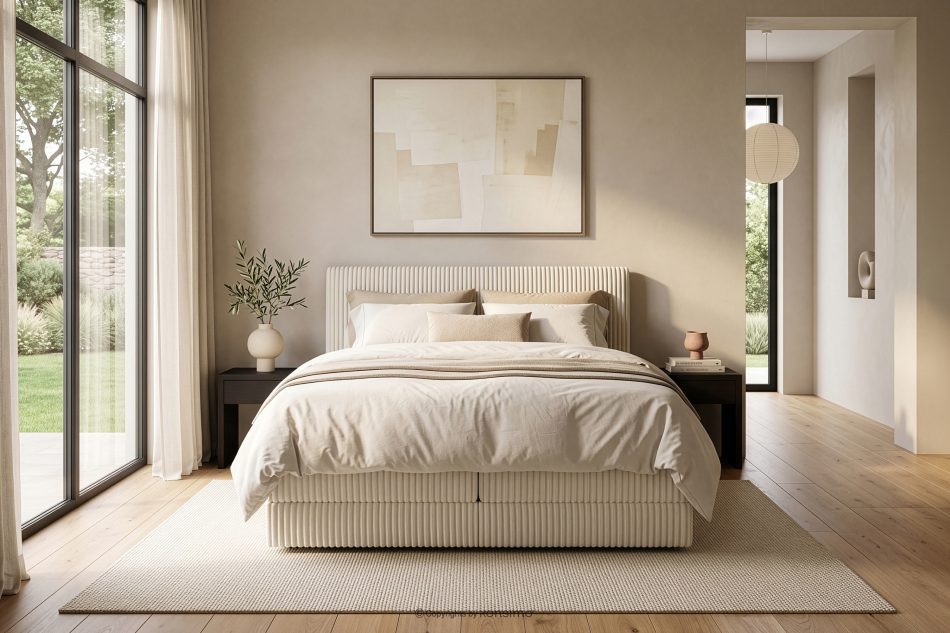 STRIX PRO Boxspringbett mittelhart 180 cm Doppelmatratze + HR-Topper Cordstoff beige beige - Foto 18