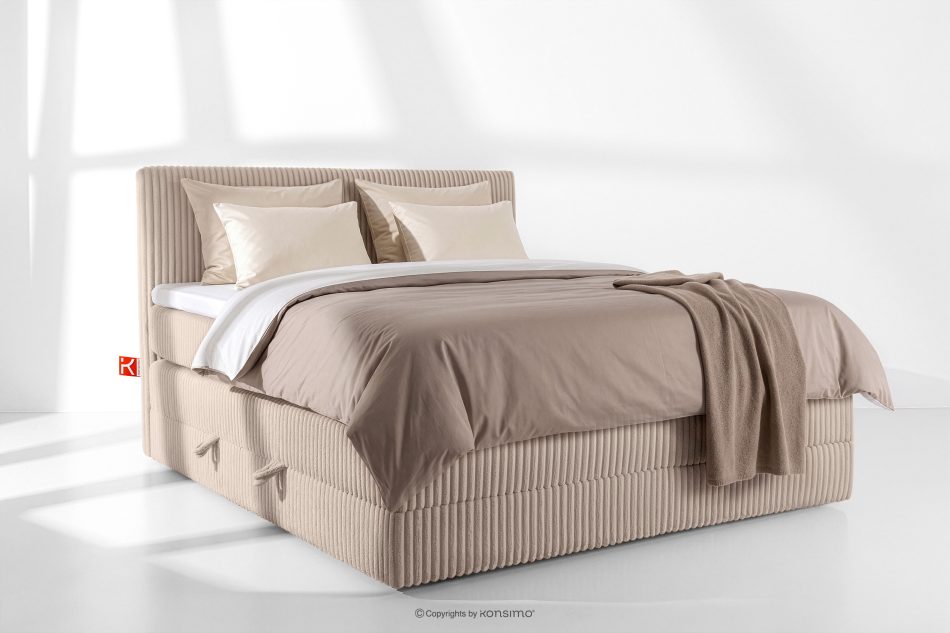 STRIX PRO Boxspringbett mittelhart 180 cm Doppelmatratze + HR-Topper Cordstoff in Taupe taupe - Foto 1