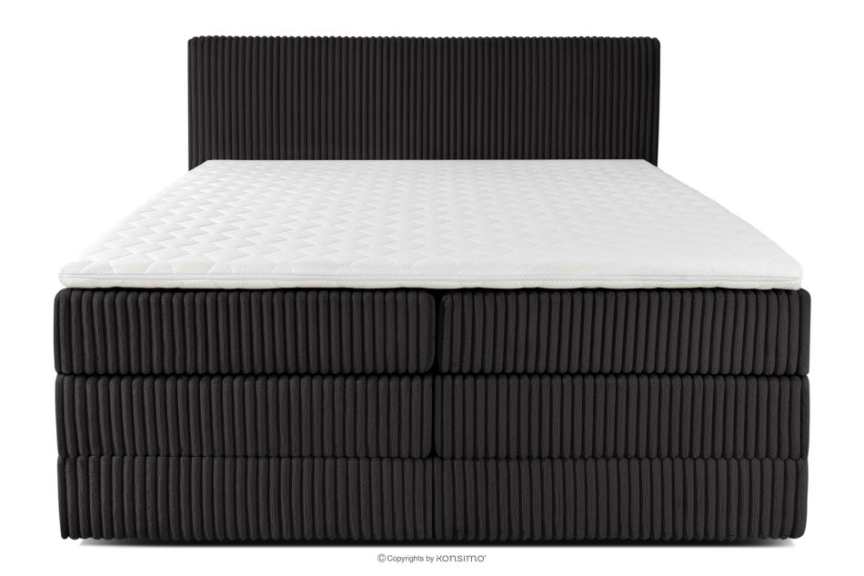 STRIX PRO Boxspringbett mittelhart 180 cm Doppelmatratze + Visco-Topper Cordstoff schwarz schwarz - Foto 4