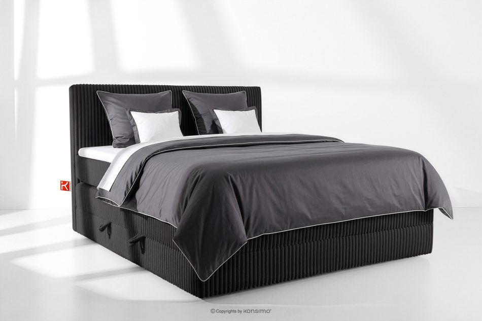 STRIX PRO Boxspringbett mittelhart 180 cm Doppelmatratze + Visco-Topper Cordstoff schwarz schwarz - Foto 1