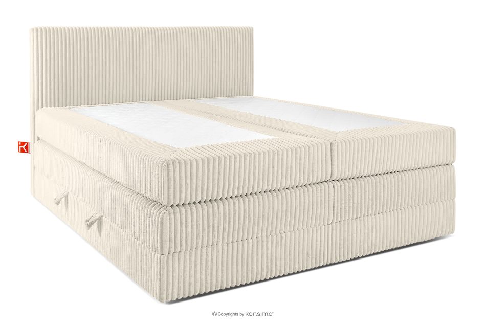 STRIX PRO Boxspringbett mittelhart 180 cm Doppelmatratze + Visco-Topper Cordstoff weiß/ecru weiß/ecru - Foto 2