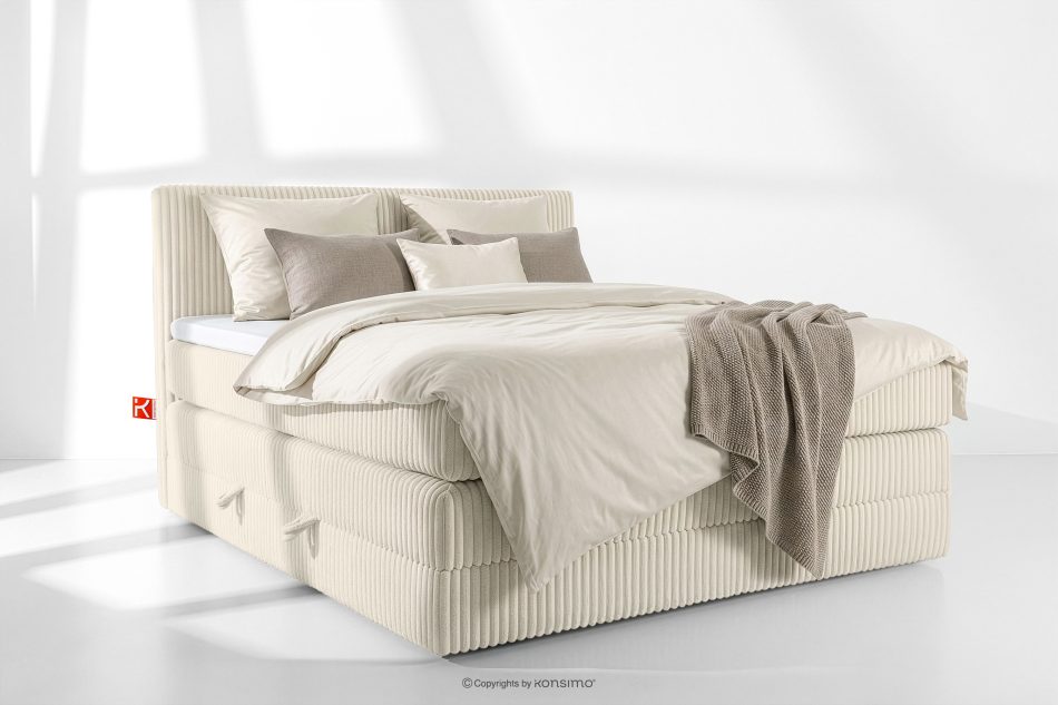 STRIX PRO Boxspringbett mittelhart 180 cm Doppelmatratze + Visco-Topper Cordstoff weiß/ecru weiß/ecru - Foto 1