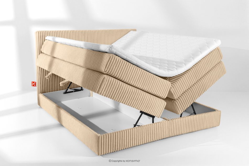 STRIX PRO Boxspringbett mittelhart 180 cm Doppelmatratze + Visco-Topper Cordstoff sandfarben sandfarben - Foto 7