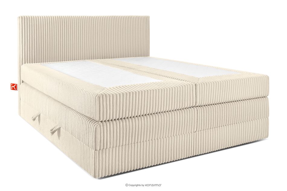 STRIX PRO Boxspringbett mittelhart 180 cm Doppelmatratze + Visco-Topper Cordstoff beige beige - Foto 2