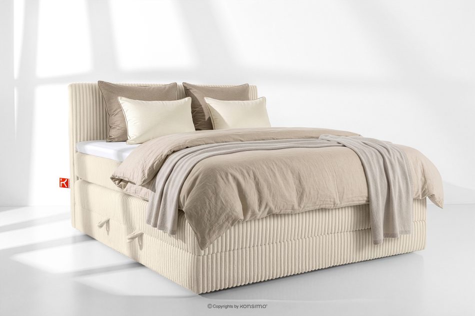 STRIX PRO Boxspringbett mittelhart 180 cm Doppelmatratze + Visco-Topper Cordstoff beige beige - Foto 1