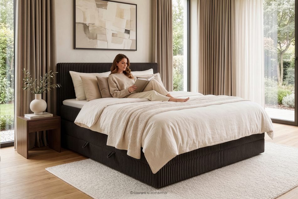 STRIX PRO Boxspringbett mittelhart 180 cm Doppelmatratze + Visco-Topper Cordstoff in Dunkelbraun dunkelbraun - Foto 17