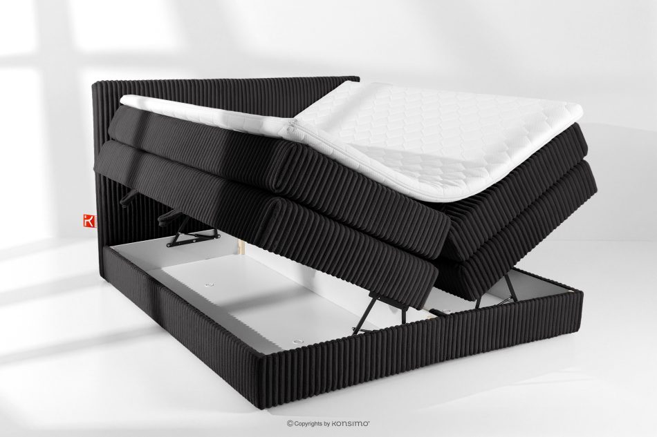 STRIX PRO Boxspringbett hart 180 cm Doppelmatratze + HR-Topper Cordstoff schwarz schwarz - Foto 7