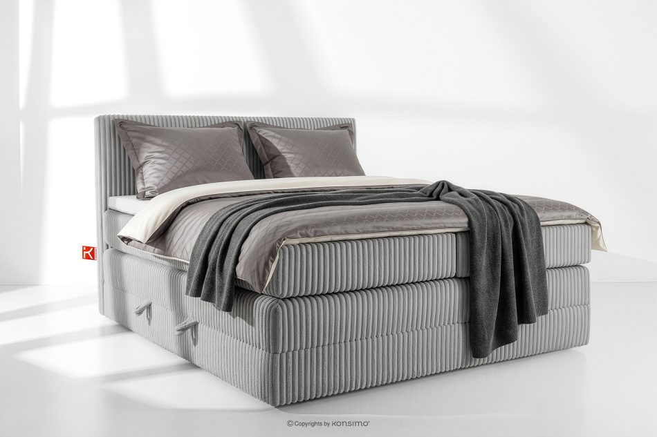 STRIX PRO Boxspringbett hart 180 cm Doppelmatratze + HR-Topper aus hellgrauem Cordstoff hellgrau - Foto 1
