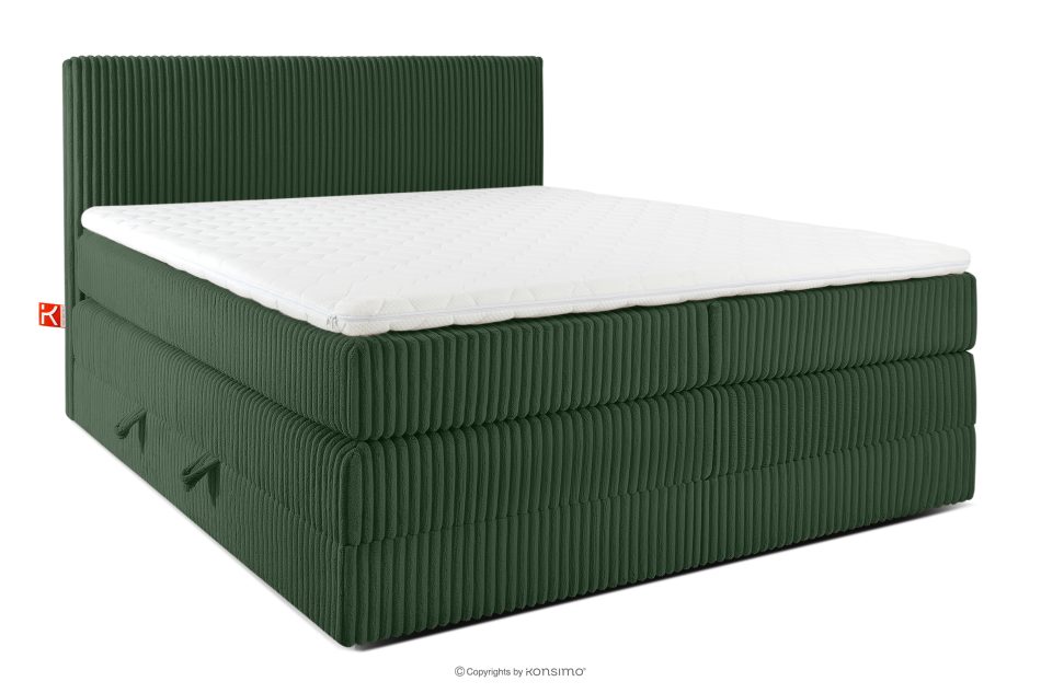 STRIX PRO Boxspringbett hart 180 cm Doppelmatratze + HR-Topper aus dunkelgrünem Cordstoff dunkelgrün - Foto 0