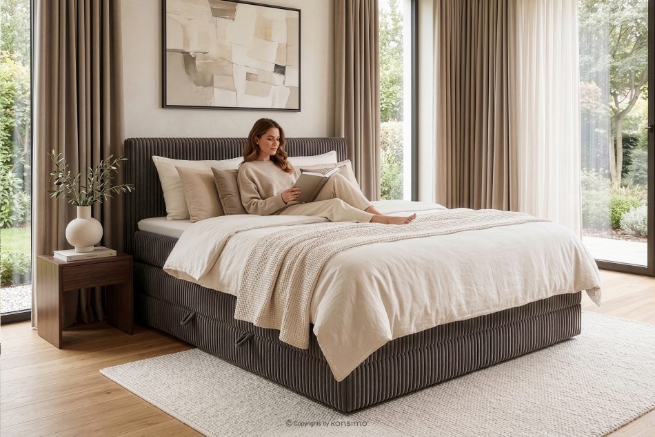 STRIX PRO Boxspringbett hart 180 cm Doppelmatratze + HR-Topper Cordstoff braun braun - Foto 17