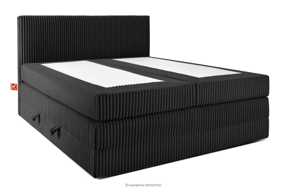 STRIX PRO Boxspringbett hart 180 cm Doppelmatratze + Visco-Topper Cordstoff schwarz schwarz - Foto 2