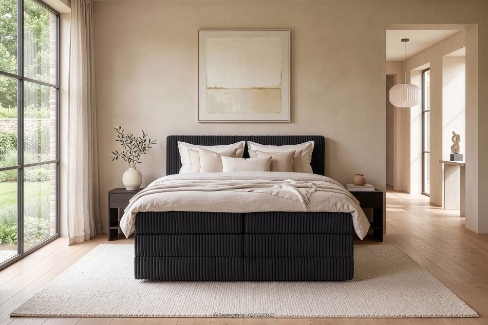 STRIX PRO Boxspringbett hart 180 cm Doppelmatratze + Visco-Topper Cordstoff schwarz schwarz - Foto 18
