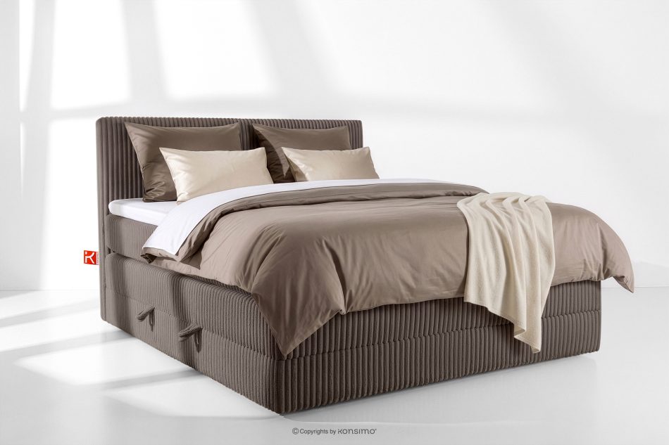 STRIX PRO Boxspringbett hart 180 cm Doppelmatratze + Visco-Topper Cordstoff braun braun - Foto 1