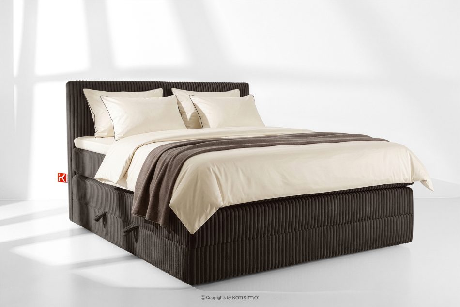STRIX PRO Boxspringbett hart 180 cm Doppelmatratze + Visco-Topper Cordstoff dunkelbraun dunkelbraun - Foto 1