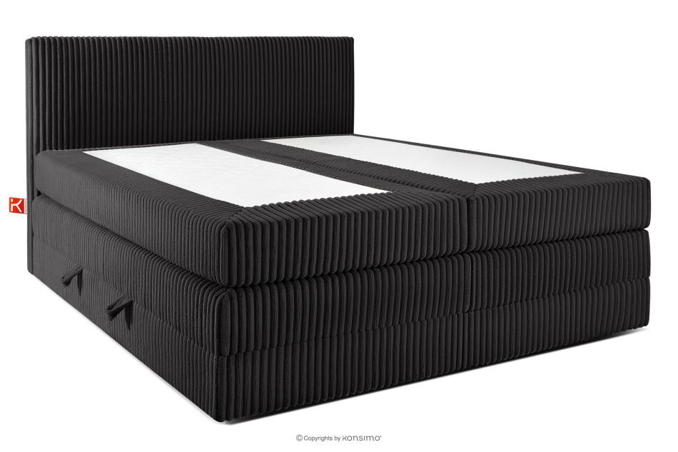 STRIX PRO Boxspringbett mittelhart 200 cm Doppelmatratze + HR-Topper Cordstoff schwarz schwarz - Foto 2